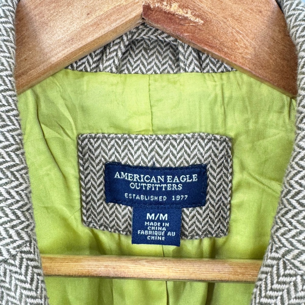 Vintage Y2K American Eagle Blazer Tan Herringbone Pink Floral Embroidered Size M - Picture 3 of 10